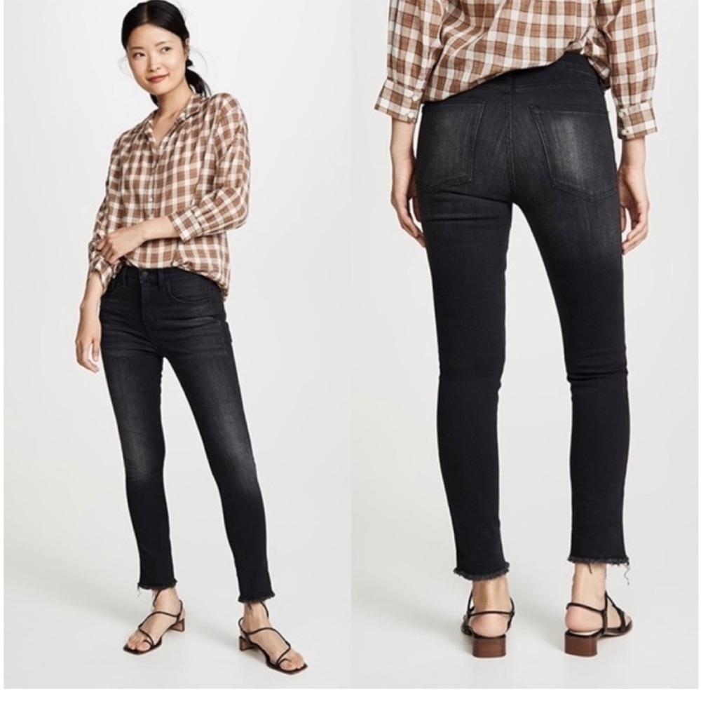 Nili Lotan High Waisted Skinny Jeans Women's 26 Basalt Black Frayed Hem Urban